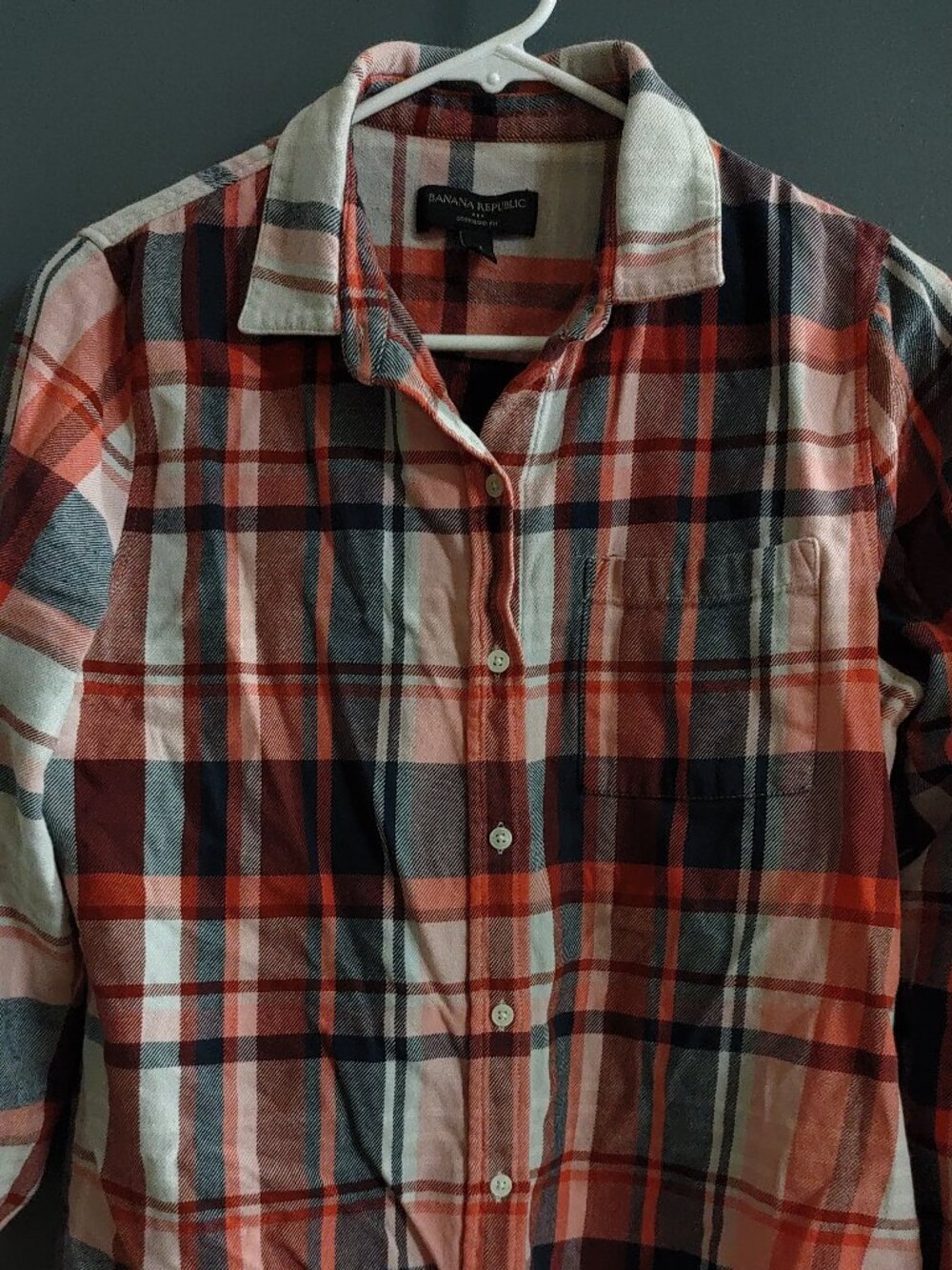 Banana Republic Women's Medium Shirt Long Sleeve Boyfriend Fit Plaid Red Flannel